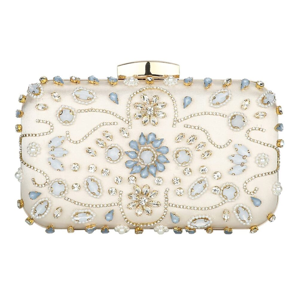 5187 Crystal Beaded Clutch Evening Bag Wedding Bridal Purse Pearl Clutch